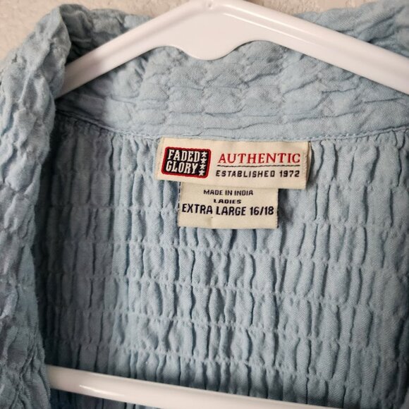 FADED GLORY VINTAGE 90s Textured Crinkle Hook & Eye Shirt Sky Blue XL - Picture 8 of 8